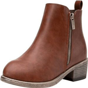 Jeossy Women's Ankle Boots Thick Heel Low Heeled Booties Brown Sz 9